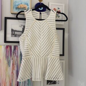 H&M | White Mesh Peplum Blouse | Size 8
